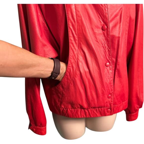 Perfect Vintage Bally of Switzerland Red Supple Leather Bomber jacket Women’s 6 - Picture 4 of 16